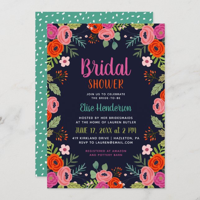 Bright Floral Bridal Shower Invitation (Front/Back)