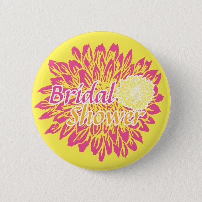 Bright Floral Bridal Shower Pinback Button (Front)