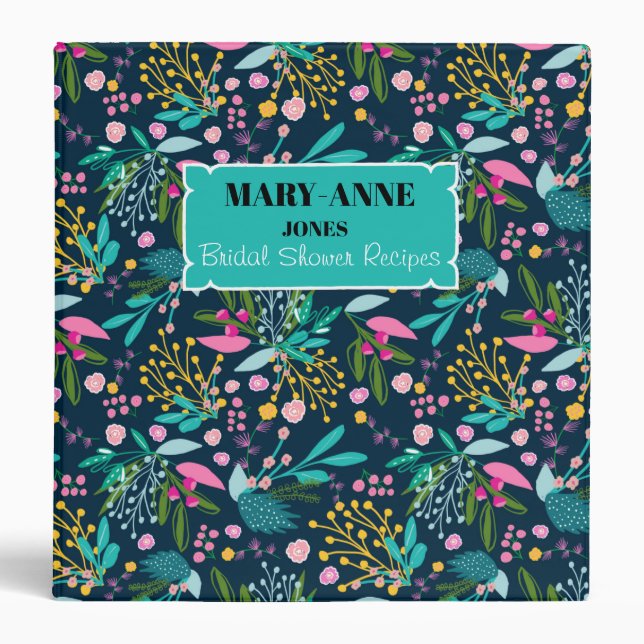 Bright Floral Bridal Shower Recipe 3 Ring Binder (Front)