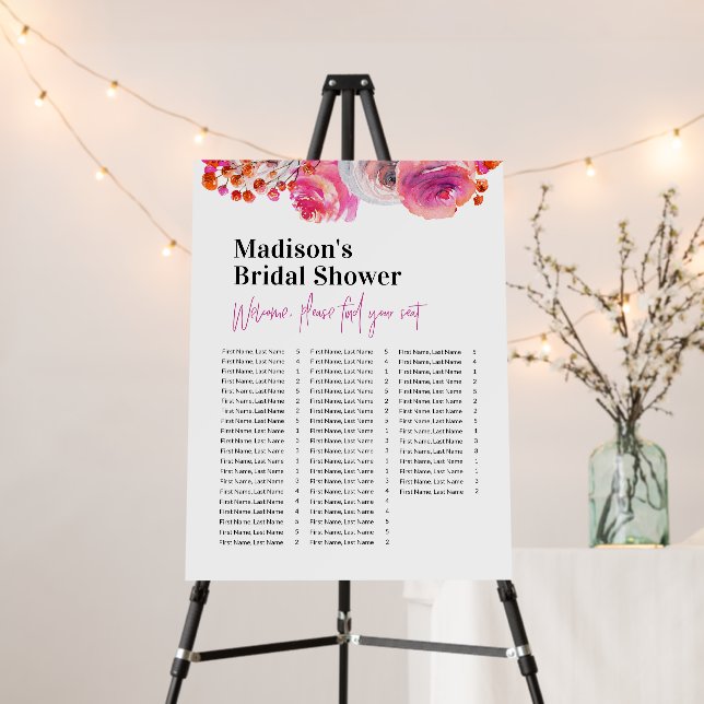 Bright Floral Bridal Shower Seating Chart Foam Board (In Situ (Stand))