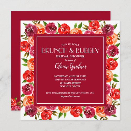 Bright Floral Brunch and Bubbly Bridal Shower Invitation