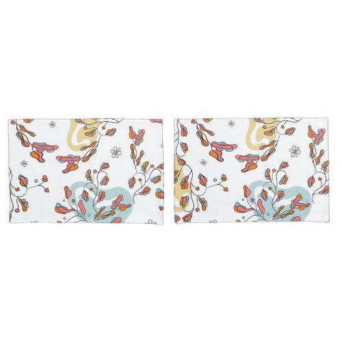 Bright floral cat pattern hand drawn pillow case