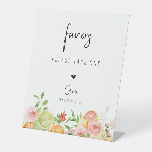 Bright floral citrus Favors Sign personalized (Front)