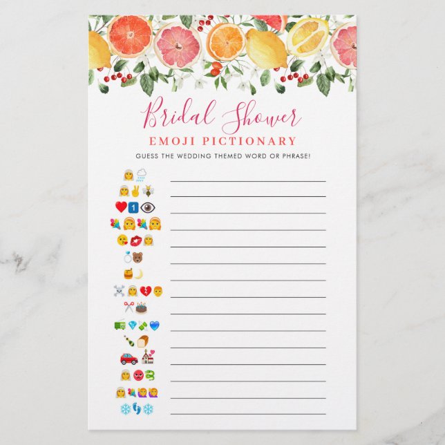 Bright Floral Citrus Slice Bridal Shower Game (Front)
