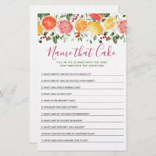 Bright Floral Citrus Slice Bridal Shower Game