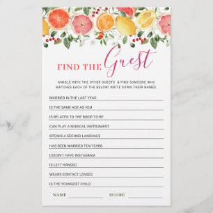 Bright Floral Citrus Slice Bridal Shower Game