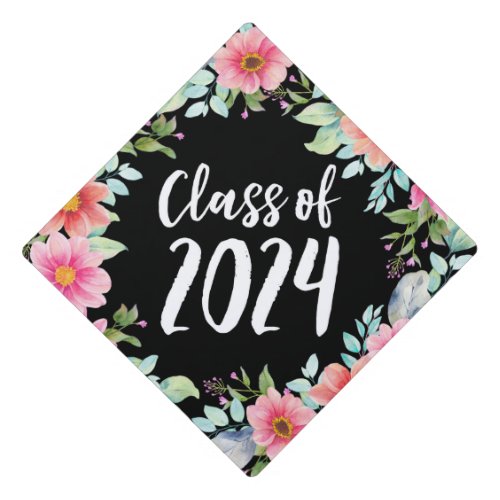 Bright Floral Class of 2024 Graduation Cap Topper