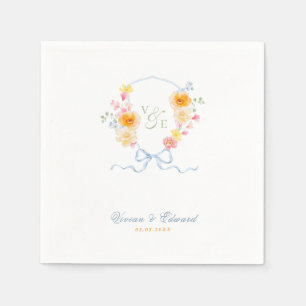 Bright Floral Crest Monogram Spring Wedding Napkins