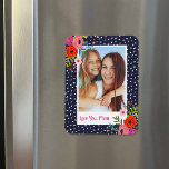 Bright Floral Custom Mother's Day Photo Magnet<br><div class="desc">Custom printed Mother's Day magnet personalized with your photo and text. This fun modern design features a bright colorful floral border and abstract dot background. Use the design tools to add more photos, edit the text with your own special message and customize the fonts and colors to create your own...</div>