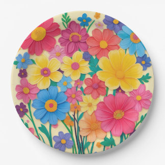 Bright Floral Design for Special Events Colorful Paper Plates