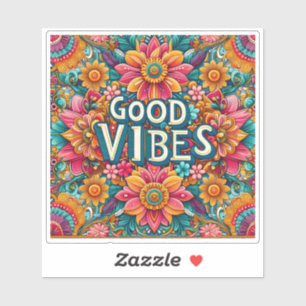 Bright Floral Design With Good Vibes Sticker