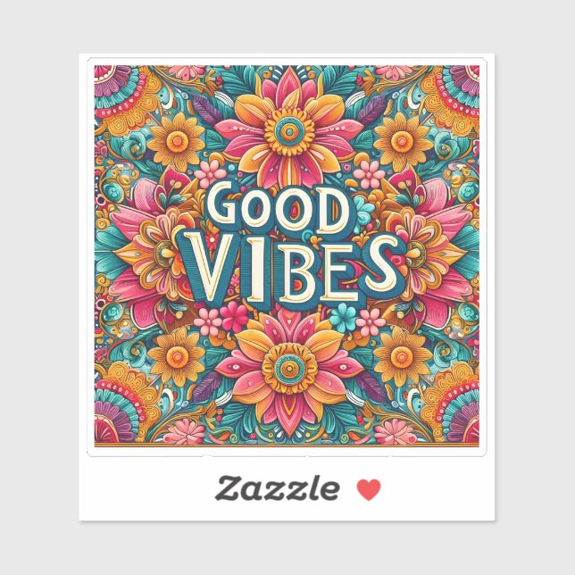 Bright Floral Design With Good Vibes Sticker (Sheet)