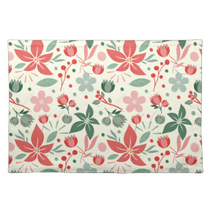 Bright Floral Design with Green Leaves and Dot Cloth Placemat