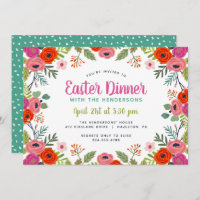 Bright Floral Easter Dinner Invitation