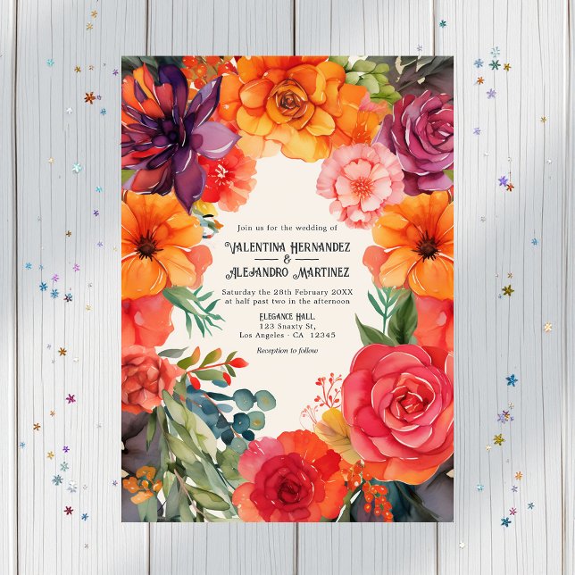 Bright Floral Fiesta Wedding with Details QR Code Invitation (Pastel Floral Fiesta Wedding with Details QR Code Invitation)