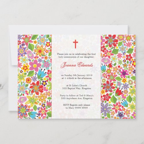 Bright Floral First Communion Personalized Invites