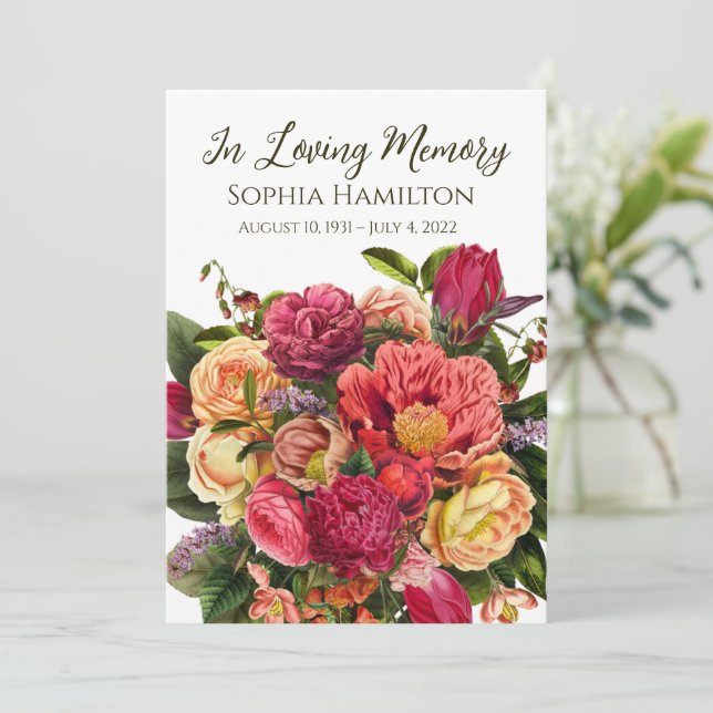 Bright Floral Funeral Sympathy Photo Prayer Card (Standing Front)