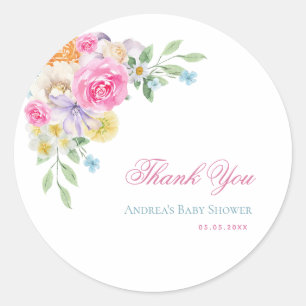 Bright Floral Garden Party Baby Shower Thank You Classic Round Sticker