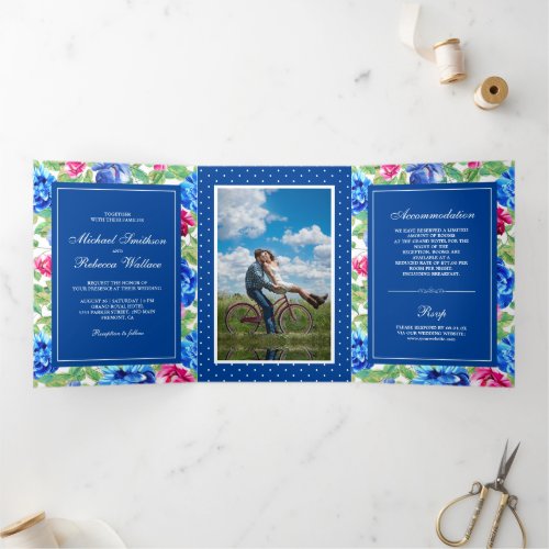 Bright Floral Garden Photo Wedding Tri_Fold Invitation