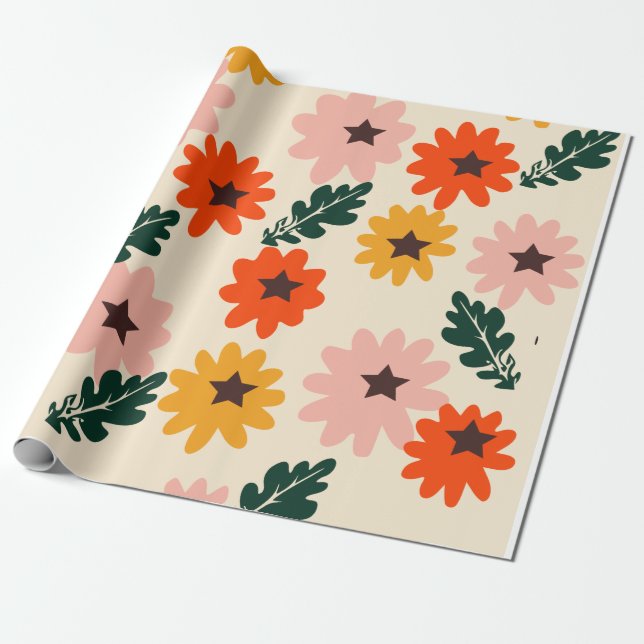 Bright Floral Gift Wrapping Paper (Unrolled)