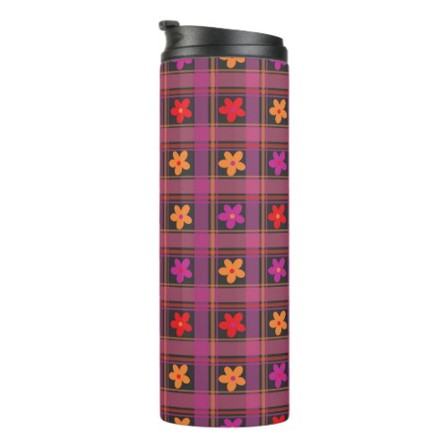 Bright floral gingham stripe thermal tumbler