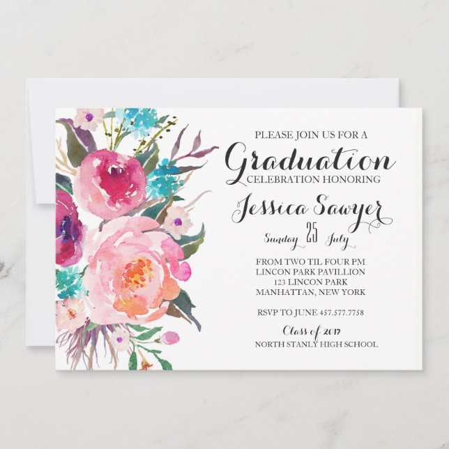 Bright Floral Graduation party Invitation (Front)