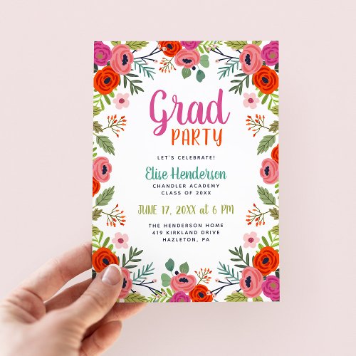 Bright Floral Graduation Party Invitation