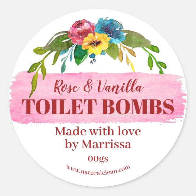 Bright Floral Handmade Toilet Bomb Fizzies Label (Front)