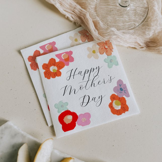 Bright Floral Happy Mother's Day Brunch Party Napkins (Colorful floral Happy Mother's Day brunch napkins.)