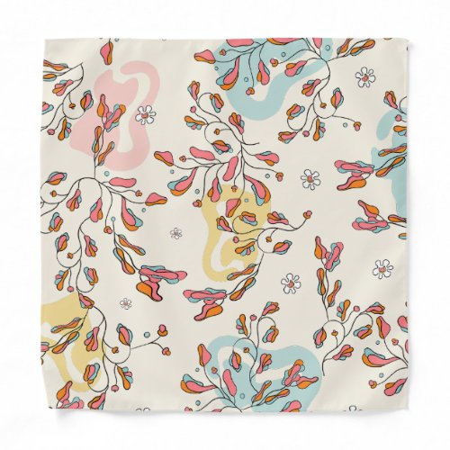 Bright floral hidden cat pattern cream bg bandana