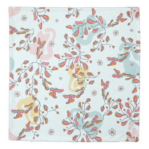 Bright floral hidden cat pattern double color duvet cover