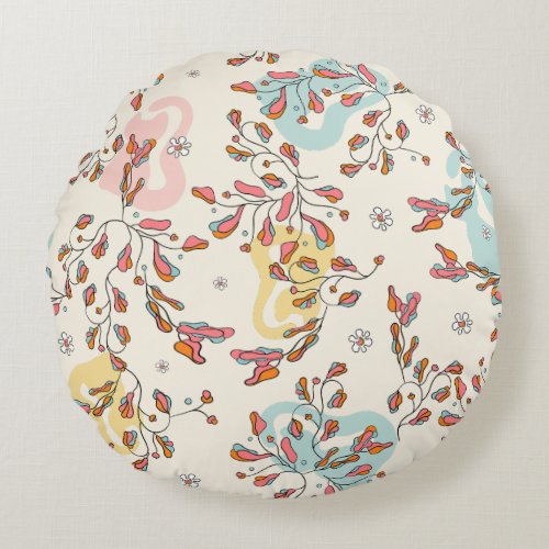 Bright floral hidden cat pattern double color round pillow