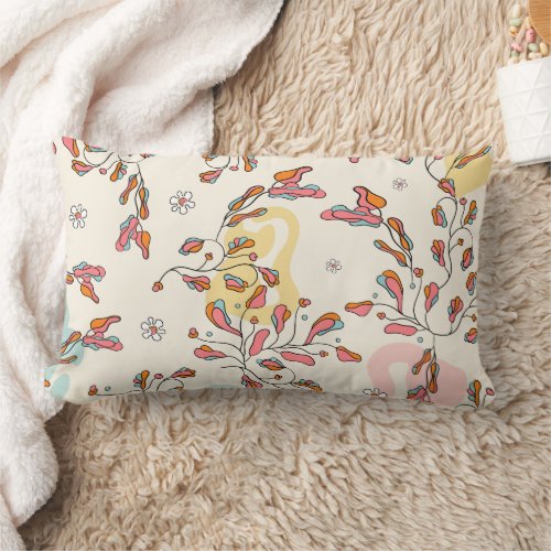 Bright floral hidden cat pattern hand drawn lumb lumbar pillow