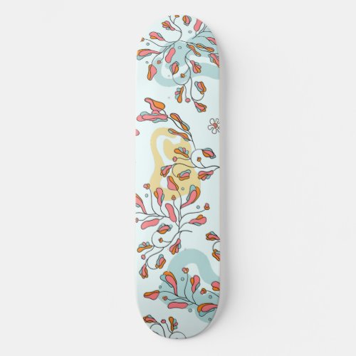 Bright floral hidden cat pattern mint base skateboard