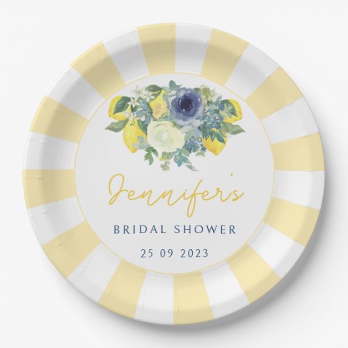 Bright floral Lemon Bridal shower Paper Plate