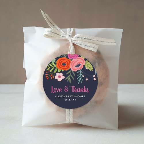 Bright Floral Love and Thanks Baby Shower Classic Round Sticker