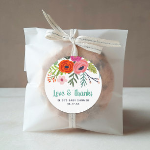 Bright Floral Love and Thanks Baby Shower Classic Round Sticker