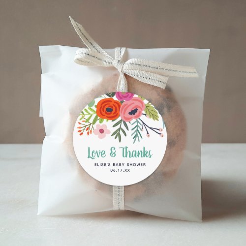 Bright Floral Love and Thanks Baby Shower Classic Round Sticker