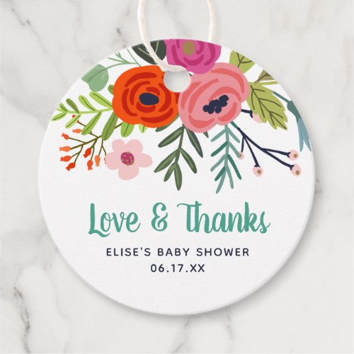 Bright Floral Love and Thanks Baby Shower Favor Tags