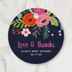 Bright Floral Love and Thanks Baby Shower Favor Tags