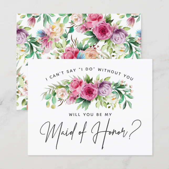 Bright Floral Maid of Honor Card | Zazzle