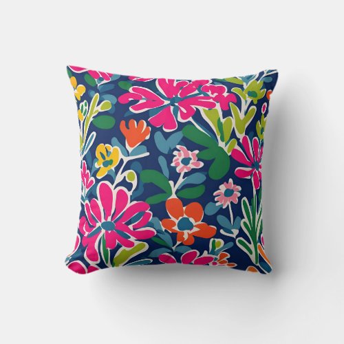 Bright floral matisse style throw cushion
