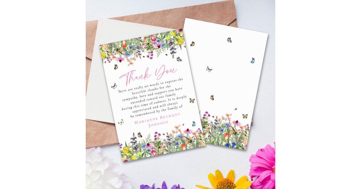 Bright Floral Memorial Celebration of Life Thank You Card | Zazzle