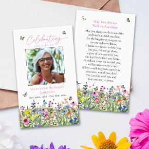 Bright Floral Memorial Funeral Prayer Card