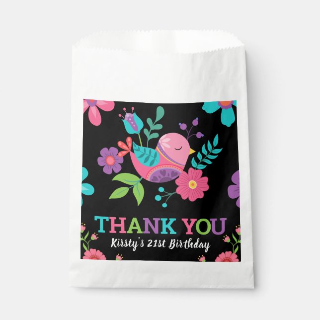 Bright Floral Mexican Fiesta Birthday Party Favor Bag (Front)