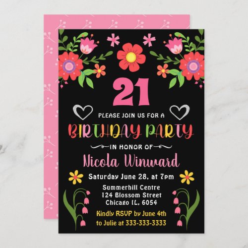 Bright Floral Mexican Fiesta Birthday Party Invitation