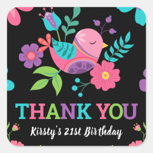 Bright Floral Mexican Fiesta Birthday Party Square Sticker