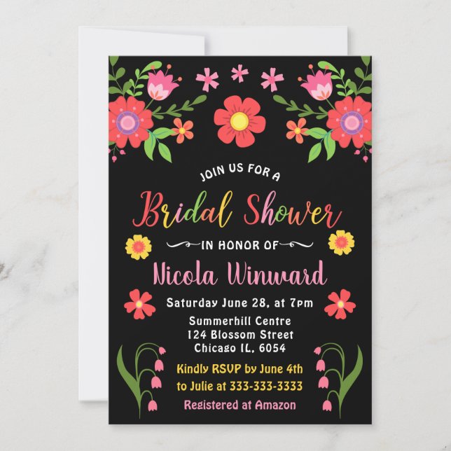 Bright Floral Mexican Fiesta Bridal Shower Invitation (Front)