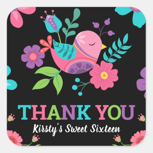 Bright Floral Mexican Fiesta Sweet Sixteen Square Sticker