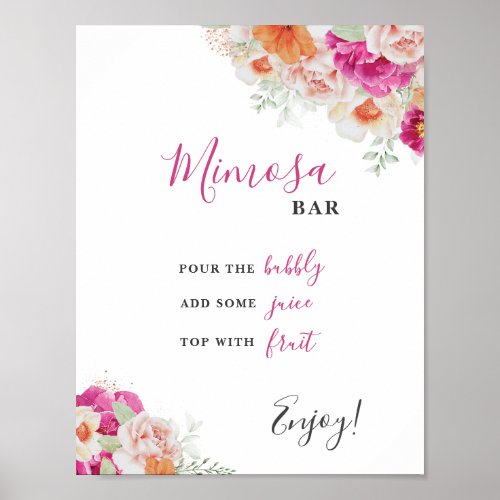 Bright Floral Mimosa Bar Bridal Shower Table Sign